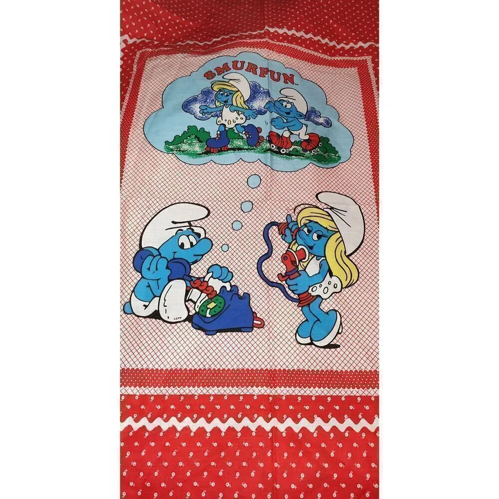 Lot of 2 pieces Smurf fabric Vintage 1982 2(35 x 44